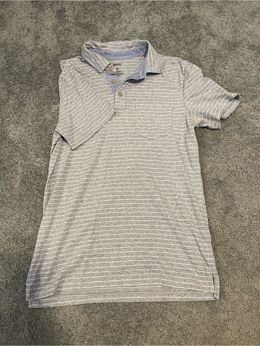 Sonoma Men's Light Gray Striped Button-Down Polo